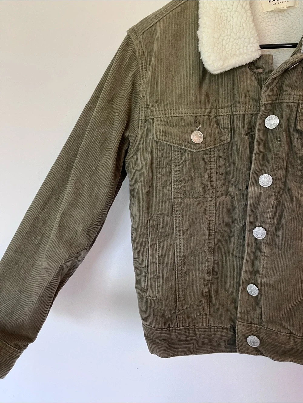 PacSun Olive Green Corduroy Jacket with Cream Sherpa Collar